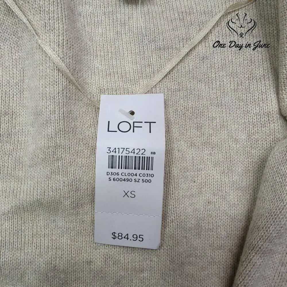 Loft Open Front Cardigan Sweater Oatmeal Beige Patch Pockets NWT Size XS